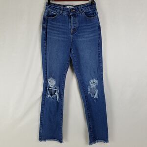 C‎ & V Jeans Womens 26 Blue Mid Rise Distressed Skinny Leg Medium Wash Denim